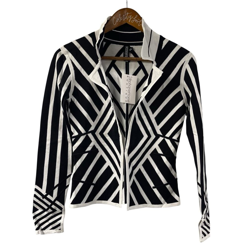 Yoana Baraschi Black White Basketweave Sweater Top Blazer Jacket XS $289